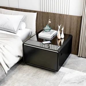 Modern Smart Side Table With Built-In Fridge, Wireless Charging, Temperature Control, Power Socket, 