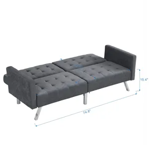 Futon Sofa Bed Convertible Folding Lounge Couch, Armrests - Dark Gray