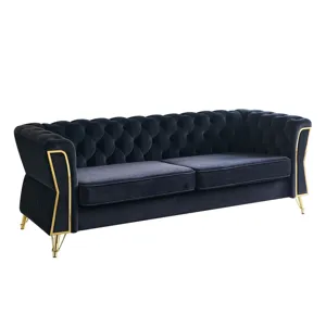 Modern Tufted Velvet Sofa For Living Room - Black