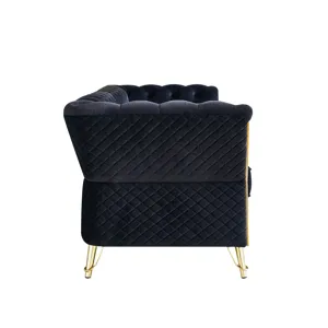Modern Tufted Velvet Sofa For Living Room - Black