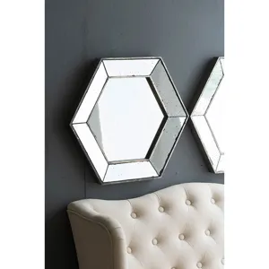 Hexagon Wall Mirror With Traditional Silver Finish, Home Decor Accent Mirror For Living Room - Silve