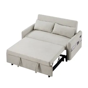 Pull Out Sleep Sofa Bed Loveseats Sofa Couch With Adjsutable Backrest, Storage Pockets, 2 Soft Pillo