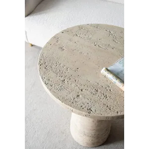 Round Side Table With Pedestal Base - Cream