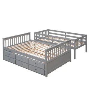 Twin Over Full Bunk Bed With Twin Size Trundle, Separable Bunk Bed With Drawers For Bedroom - Gray