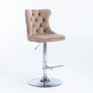 Swivel Velvet Barstools Adjusatble Seat Height From 25-33\", Modern Upholstered Chrome Base Bar Stoo