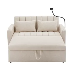 Convertible Sofa Bed Loveseat Sofa With Three USB Ports, Two Side Pockets, Two Cup Holders And 360° 