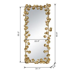 Stella Full Length Mirror With Leaf Accents, Floor Miiror For Living Room Bedroom - Golden