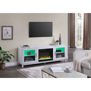 Summit - TV Stand Console With Fireplace - White Walnut Finish