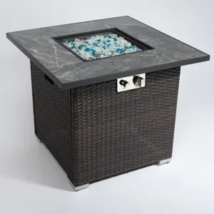 30\" Outdoor Fire Table Propane Gas Fire Pit Table With Lid Gas Fire Pit Table With Glass Rocks And 