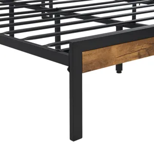 Full Size Metal Platform Bed Frame With Wooden Headboard And Footboard With USB Liner, No Box Spring