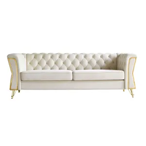 Modern Tufted Velvet Sofa For Living Room - Beige