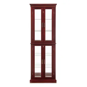 Curio Cabinet Lighted Curio Diapaly Cabinet With Adjustable Shelves And Mirrored Back Panel, Tempere