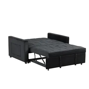 Maeve - 53.5\"W Black Velvet Convertible Sleeper Loveseat With Tufting and Side Pocket