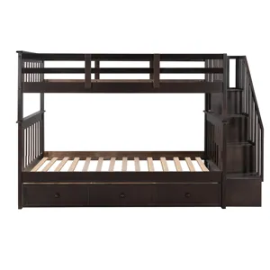 Stairway Twin Over Twin Bunk Bed With Three Drawers For Bedroom, Dorm - Espresso