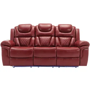 3 Pieces Recliner Sofa Sets Home Theater Seating Manual Recliner Chair With Center Console And Led L