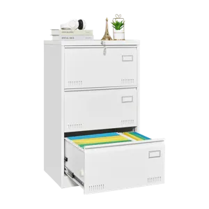 Filing Cabinet Lateral File Cabinet With Lock, 3 Drawer - White