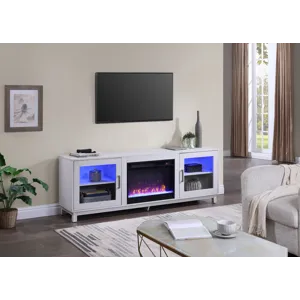 Summit - TV Stand Console With Fireplace - White Walnut Finish