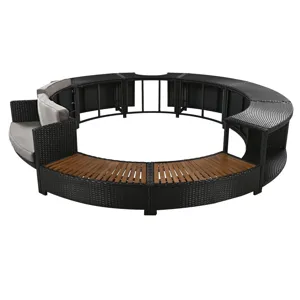 Spa Surround Spa Frame Patio Rattan Sofa Set With Storage Spaces, Mini Sofa And Comfortable Cushion 