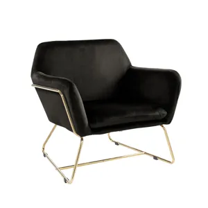 Keira - Velvet Accent Chair With Metal Base - Black