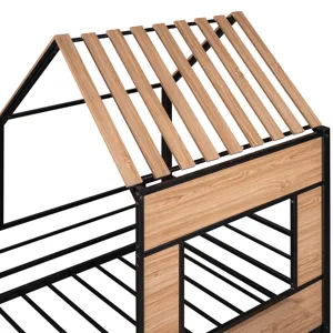 Twin Size Loft Bed With Roof, Window, Guardrail, Ladder Black
