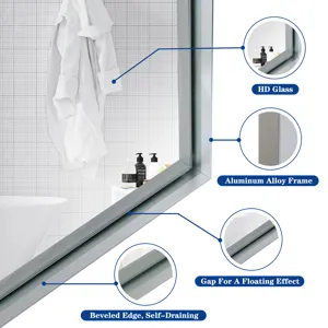 40X30\" Silver Rectangular Wall-Mounted Beveled Bathroom Mirror, Square Angle Metal Frame Wall Mount
