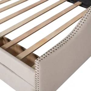 Full Size Upholstered Daybed With Two Drawers, Wood Slat Support - Beige