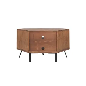 Fan Shape Reclaimed Wood Corner Media Table For Living Room Wise Use Your Space - Natural