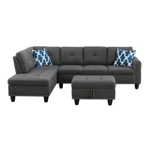 Alger - 98" Wide Left Hand Facing Sofa & Chaise With Ottoman - Dark Gray