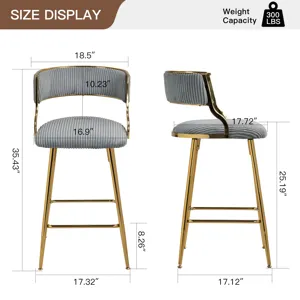 Counter Height Bar Stools, Corduroy Kitchen Island Counter Bar Stools With Back, Golden Chromed Base