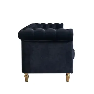Chesterfield - Velvet Sofa 84.65\" For Living Room - Black