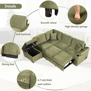 Sleeper Sofa Bed, 2 In 1 Pull Out Sofa Bed L Shape Couch With Storage Ottoman For Living Room, Bedro