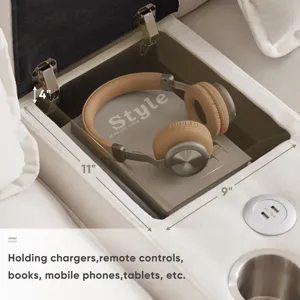 Modern U Shaped Sofa With Console, Cupholders And USB Ports, 6 Seat Upholstered Symmetrical Indoor F