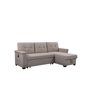 Nathan - Reversible Sleeper Sectional Sofa With Storage Chaise, USB Charging Ports And Pocket - Ligh
