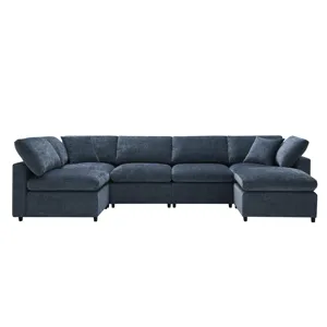 Modern Modular Cloud Sofa Bed, 6 Seat Chenille Sectional Couch Set With Ottoman, Free Combination, C