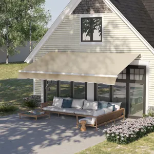 Outsunny - 12\' x 8\' Retractable Awning Patio Awnings Sun Shade Shelter With Manual Crank Handle, 2