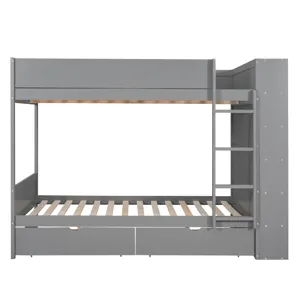 Full Over Full Bunk Bed With 2 Drawers And Multi - Layer Cabinet - Gray