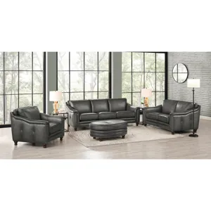 Belfast - Top Grain Leather Oval Ottoman - Gray