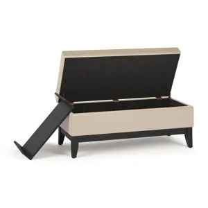 Oregon - Storage Ottoman Bench with Tray - Satin Cream