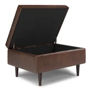 Shay - Mid Century Small Coffee Table Storage Ottoman - Distressed Chestnut Brown