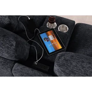 Celine - Chenille Fabric Corner Sectional Sofa With Right-Facing Chaise, Cupholders, And Charging Ports - Dark Gray