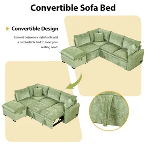 Convertible Sofa Bed Sectional Sofa Sleeper L-Shaped Sofa With A Storage Ottoman, Two Pillows, Two P