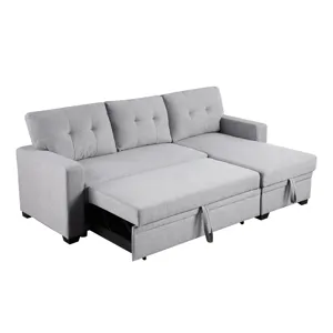 Upholstered Pull Out Sectional Sofa With Chaise - Light Gray