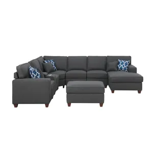 Tina - 8 Piece Upholstered Sectional With Ottoman - Dark Gray