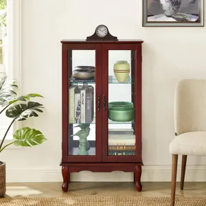 Curio Cabinet Lighted Curio Diapaly Cabinet With Adjustable Shelves And Mirrored Back Panel, Tempere