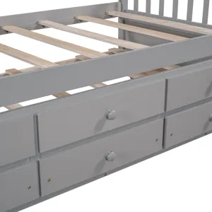 Twin Size Daybed With Trundle And Drawers - Gray