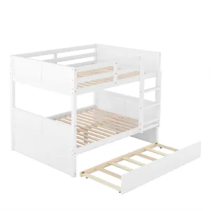 Full Over Full Bunk Bed With Twin Size Trundle - White