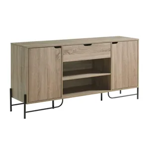 Buffet With Metal Legs With Two Door One Drawer Six Shelves - Brown & Black