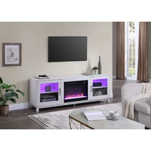 Summit - TV Stand Console With Fireplace - White Walnut Finish