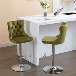 Swivel Velvet Barstools Adjusatble Seat Height From 25-33\", Modern Upholstered Chrome Base Bar Stoo