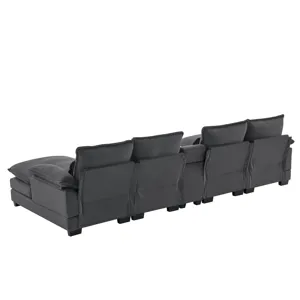 Modern U Shaped Sofa With Console, Cupholders And USB Ports, 6 Seat Upholstered Symmetrical Indoor F